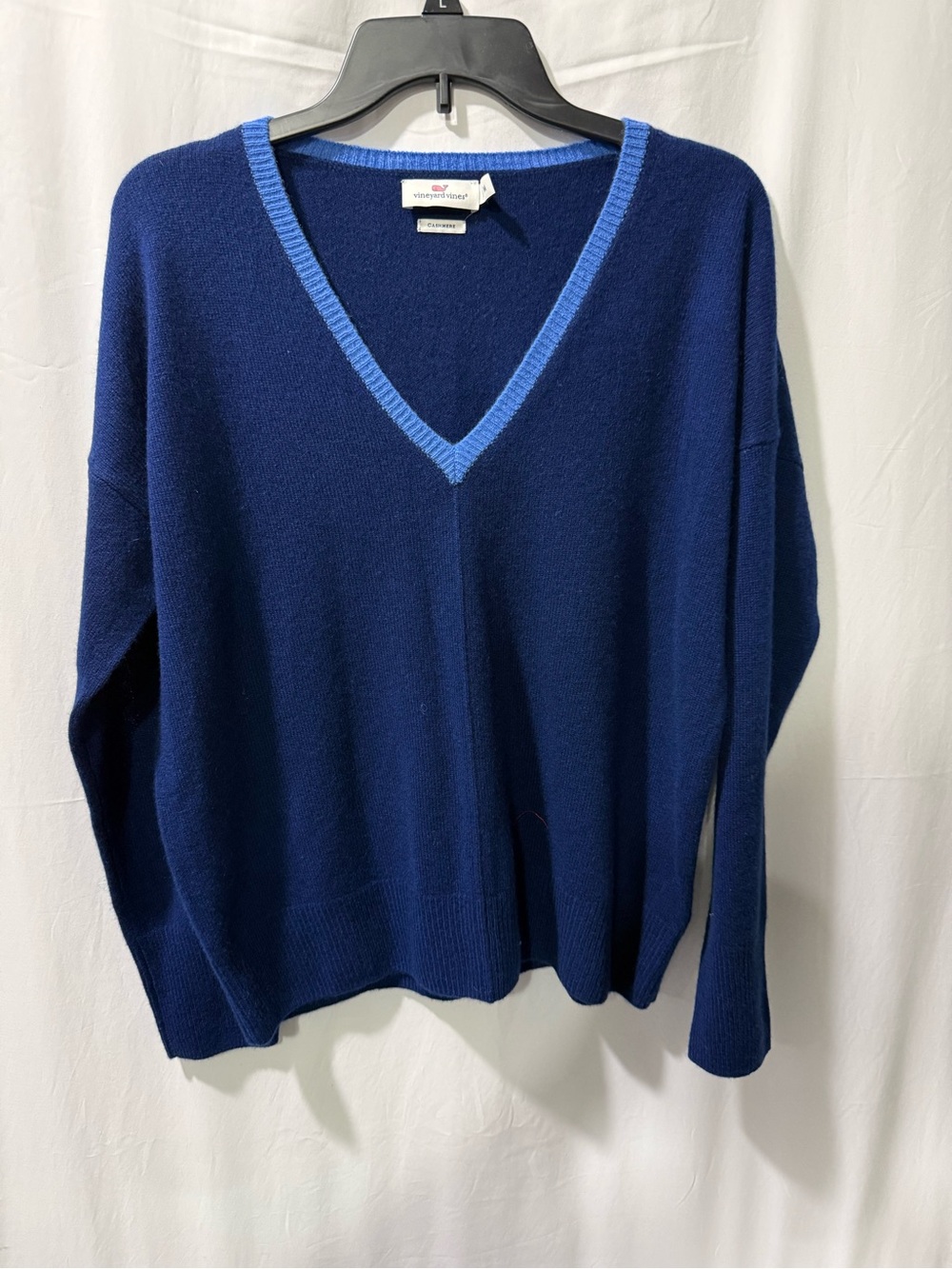 Vineyard Vines Men’s Navy V-Neck Sweater with Bright Blue Trim